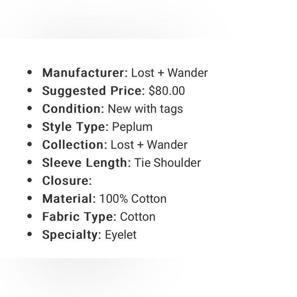 Lost + Wander peplum eyelet top summer xs - Picture 2 of 4